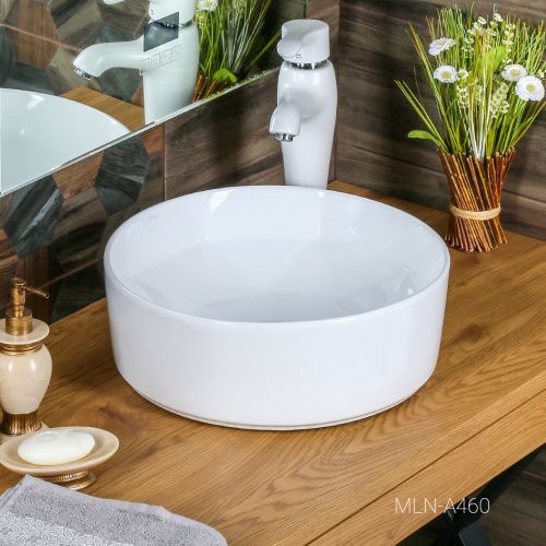 Раковина из сантехнического фарфора Melana A460-803 41х41 накладная цвет белый без отверстий под смеситель