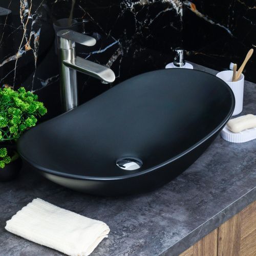 Раковина из сантехнического фарфора Melana 7811AMB-805 62х36 накладная цвет черный без отверстий под смеситель