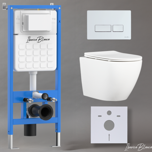 Комплект унитаз с инталляцией и клавишей смыва Iberica Blanca BILBAO ALTO IB001.BLA.234.211