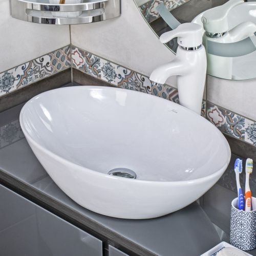 Раковина из сантехнического фарфора Melana 320361-805 56х39 накладная цвет белый без отверстий под смеситель