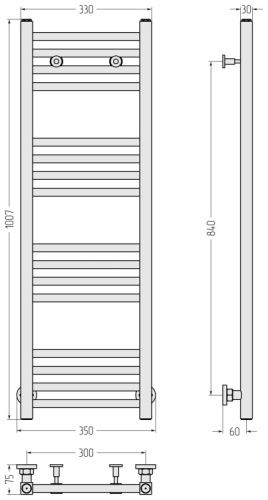Полотенцесушитель Сунержа Модус 31-0250-1030 35х102 водяной черный матовый