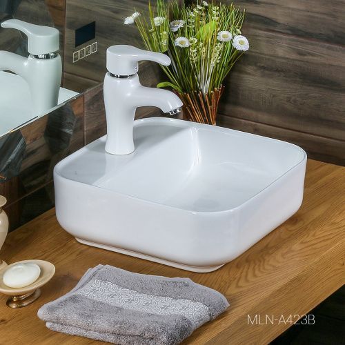 Раковина из сантехнического фарфора Melana A423B-803 39х39 накладная цвет белый 1 отверстие под смеситель