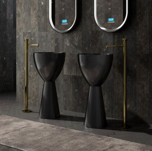 Раковина карбоновая Abber KARBON AK2003 45х45 напольная цвет черный без отверстий под смеситель