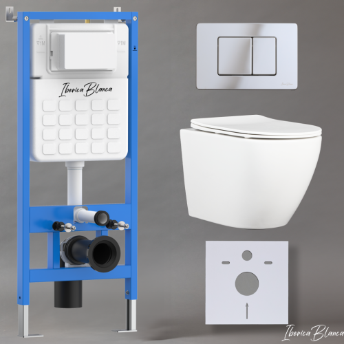 Комплект унитаз с инталляцией и клавишей смыва Iberica Blanca BILBAO ALTO IB001.BLA.234.1131