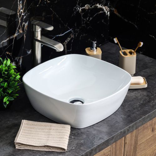 Раковина из сантехнического фарфора Melana A500C-805 40х40 накладная цвет белый без отверстий под смеситель