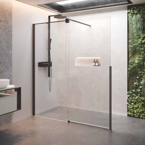 Душевая дверь Novellini H Style HSTYLE140S-1H 140х200 стекло прозрачное профиль черный матовый