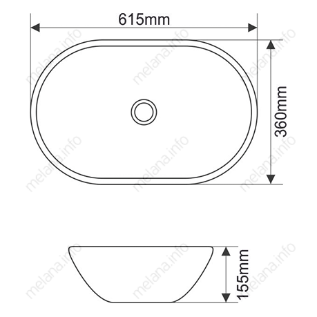 Раковина из сантехнического фарфора Melana 7811AMB-805 62х36 накладная цвет черный без отверстий под смеситель - фото 2
