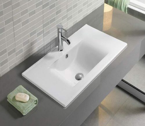 Раковина из сантехнического фаянса CeramaLux YJ807-75 80х50 встраиваемая цвет белый 1 отверстие под смеситель