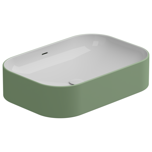 Раковина керамическая GSG Ceramic Design Easy EALAVTP60BI000/031 60х40 накладная цвет белый/зеленый без отверстий под смеситель