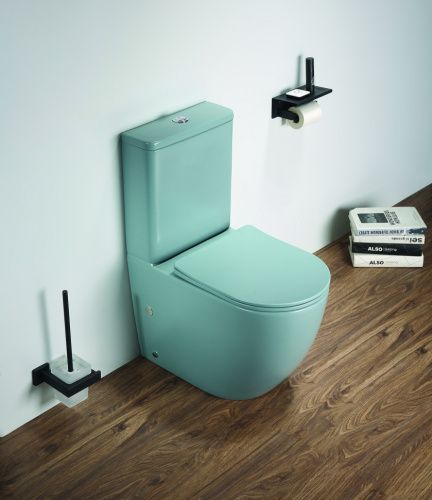 Унитаз напольный с бачком CeramaLux 2166XMLG зеленый матовый с сиденьем микролифт безободковый каскадный смыв