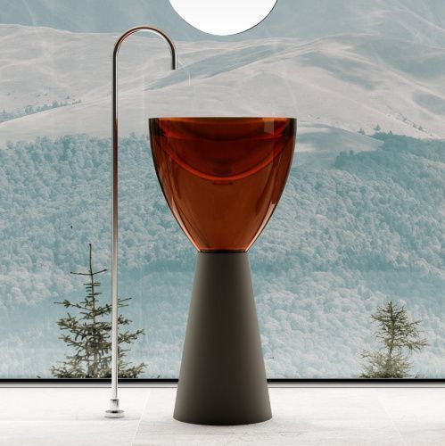 Раковина из полиэфирной смолы Abber KRISTALL AT2703Black-Opal 45х45 напольная цвет черный/коричневый без отверстий под смеситель