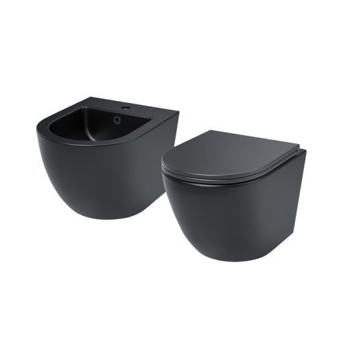 Унитаз подвесной IDDIS Blanco BLAR3BMi73 черный матовый с сиденьем микролифт безободковый каскадный смыв