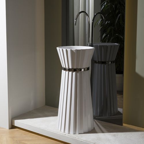 Раковина керамическая Oasis Plisse 44 см 0PLSXXX09544002 (0PI440CECR) напольная цвет белый без отверстий под смеситель