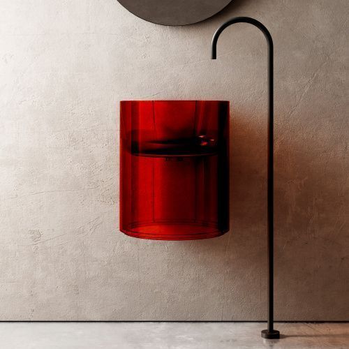 Раковина из полиэфирной смолы Abber KRISTALL AT2704Rubin 42х42 подвесная цвет красный без отверстий под смеситель