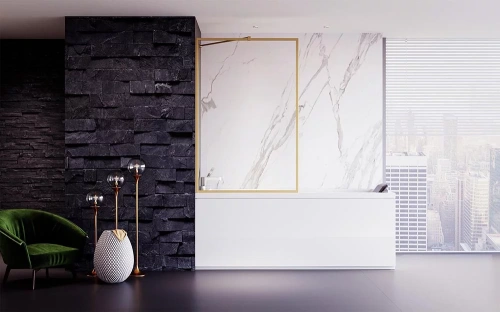 Душевая шторка на ванну Veconi Palau PL85G-70-01-C7 70х150 стекло прозрачное профиль золото брашированное ориентация универсальная