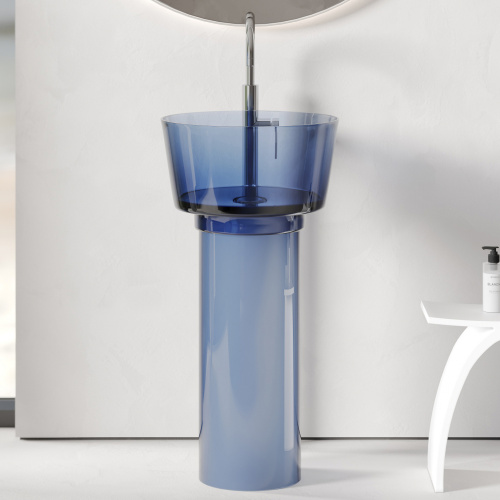 Раковина из полиэфирной смолы ABBER Kristall AT2702Saphir-H 45х45 напольная цвет синий без отверстий под смеситель