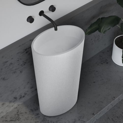 Раковина из искусственного камня Abber STEIN AS2504-H 50х32 напольная цвет белый матовый без отверстий под смеситель