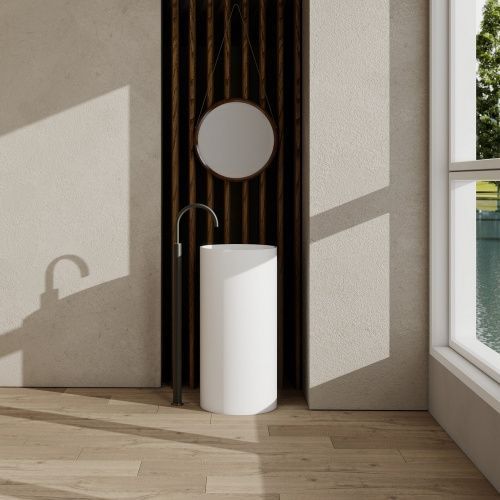 Раковина из искусственного камня Abber Stein AS2516-H 40х40 напольная цвет белый матовый без отверстий под смеситель