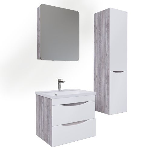 Шкаф-пенал Grossman Талис 303508 35х32х150 подвесной цвет бетон пайн/белый глянец