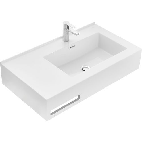 Раковина из литьевого мрамора Aquaton Квадро 1A734331QA01R 80х45 подвесная цвет белый 1 отверстие под смеситель