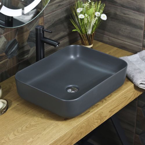 Раковина из сантехнического фарфора Melana 320353MDG-805 50х40 накладная цвет темно-серый без отверстий под смеситель