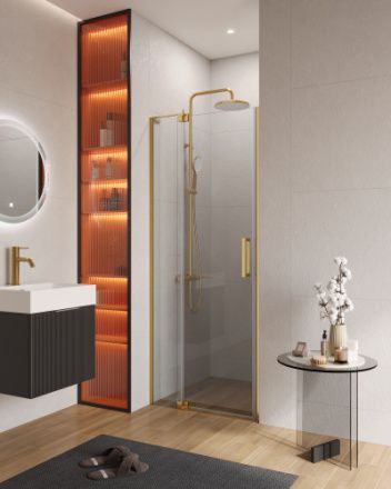 Душевая дверь Cezares SLIDER SLIDER-B-1-80/90-C-BORO 80х195 стекло прозрачное профиль золото брашированное