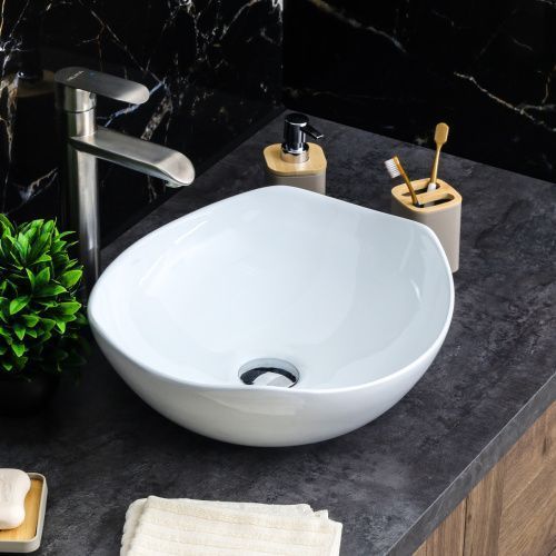 Раковина из сантехнического фарфора Melana 320329-805 41х38 накладная цвет белый без отверстий под смеситель