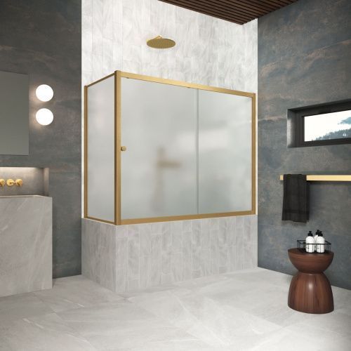 Душевая шторка на ванну Vegas-Glass ZV+ZVF Protec ZV+ZVF Protec 150*90 03 10 150х140 стекло матовое профиль золото ориентация универсальная