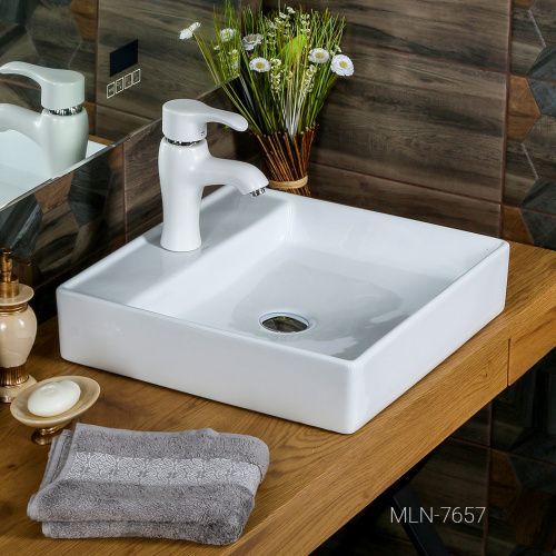 Раковина из сантехнического фарфора Melana 7657-805 44х45 накладная цвет белый 1 отверстие под смеситель