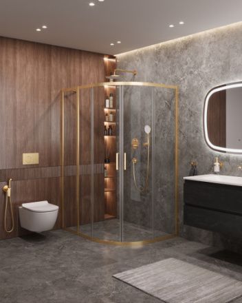 Душевой уголок Cezares MOLVENO MOLVENO-RH-2-130/100-C-BORO-IV 130х100 стекло прозрачное профиль золото брашированное без поддона