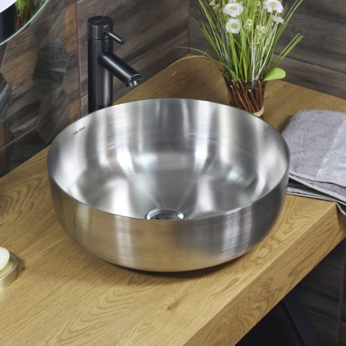 Раковина из нержавеющей стали Melana 400 сатин 40х40 накладная цвет cатин/серый без отверстий под смеситель