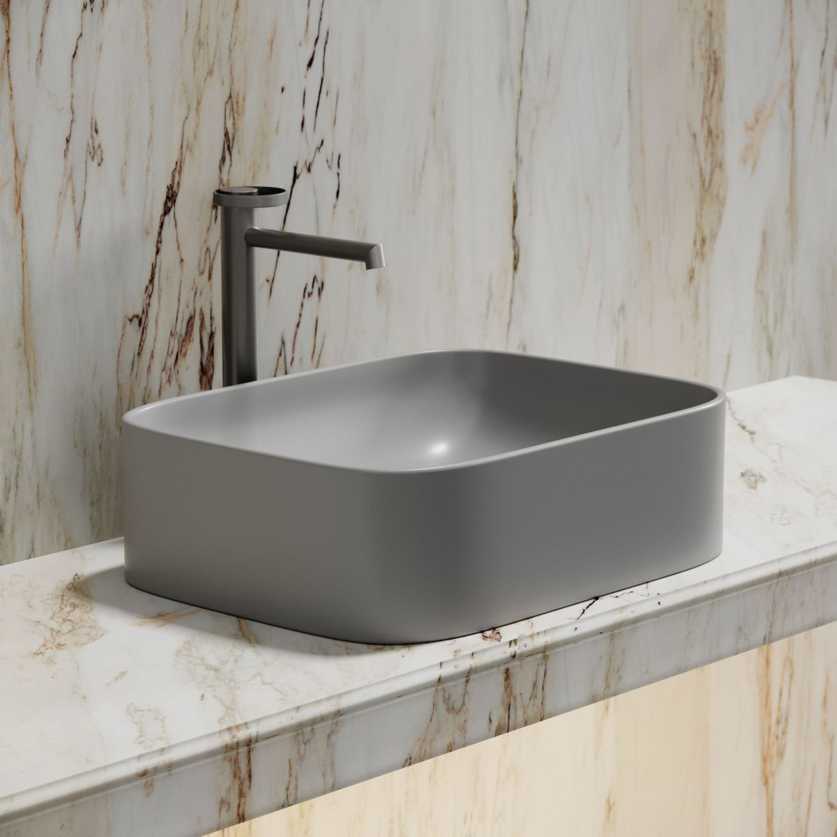 Раковина из сантехнического фарфора Ceramica Nova ELEMENT CN6052MSG 50х40 накладная цвет серый без отверстий под смеситель