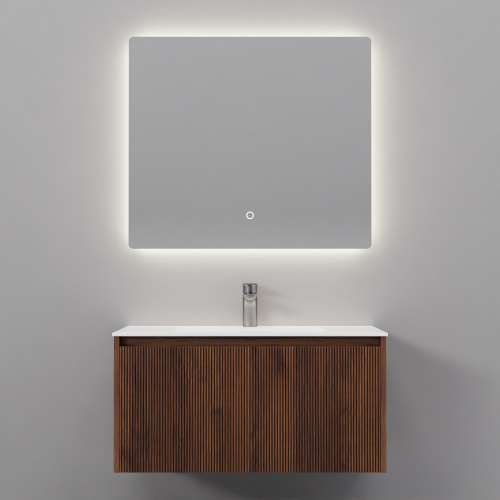 Тумба с раковиной+зеркало Art Decco Camilla (Камилла) ACM08W22S2MF 80x45x40 подвесная цвет черный орех