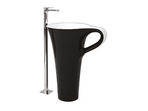 Раковина из сантехнического фарфора Artceram CUP OSL004 01 50 70х50 напольная цвет черный/белый без отверстий под смеситель