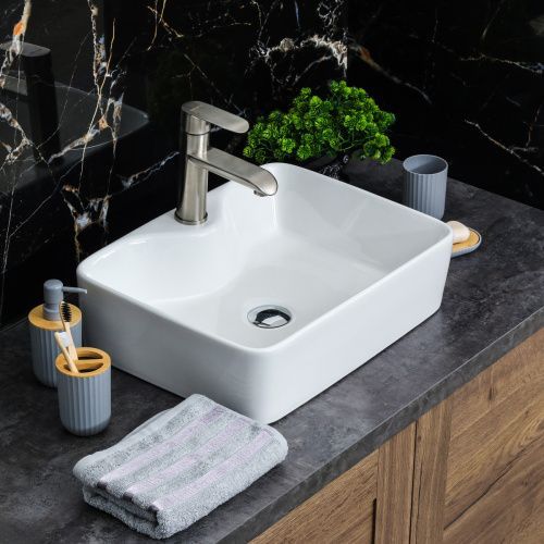 Раковина из сантехнического фарфора Melana 7291-805 49х38 накладная цвет белый 1 отверстие под смеситель