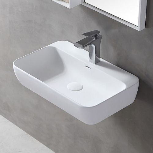 Раковина из искусственного камня Abber STEIN AS2654 60х40 подвесная цвет белый матовый без отверстий под смеситель