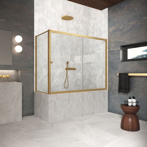 Душевая шторка на ванну Vegas-Glass ZV+ZVF Protec ZV+ZVF Protec 150*90 03 crystalvision 150х140 стекло прозрачное профиль золото ориентация универсальная