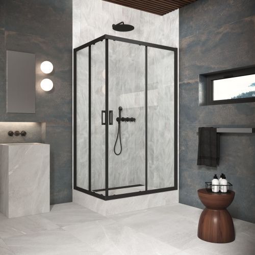 Душевой уголок Vegas-Glass ZA-F Protec ZA-F Protec h1900 90*70 02М 01 90х70 стекло прозрачное профиль черный без поддона