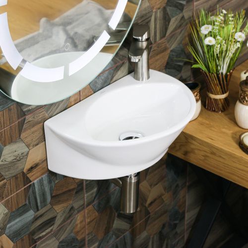 Раковина из сантехнического фарфора Melana 320345-805 41х28 подвесная цвет белый 1 отверстие под смеситель