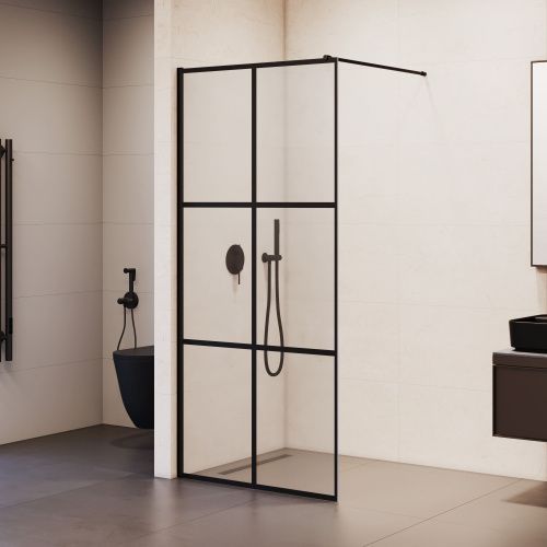 Душевая перегородка RGW Walk In 35101190-84 90х200 стекло с рисунком профиль черный