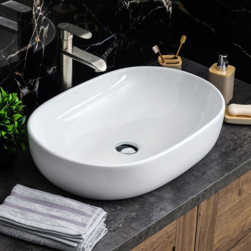 Раковина из сантехнического фарфора Melana 5006-805 59х41 накладная цвет белый без отверстий под смеситель