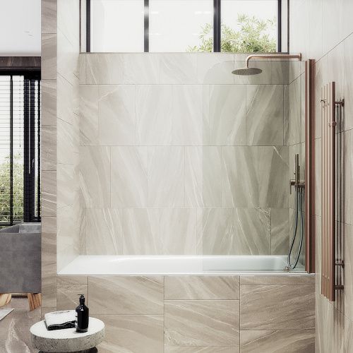 Душевая шторка на ванну Maybah Glass MGV-597-2 50х140 стекло прозрачное профиль бронза ориентация универсальная