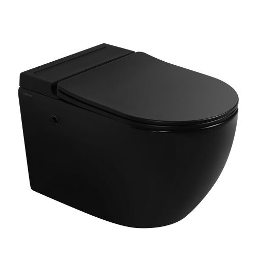 Унитаз подвесной Abber Bequem AC1108PMB черный матовый с сиденьем микролифт безободковый импульсный смыв