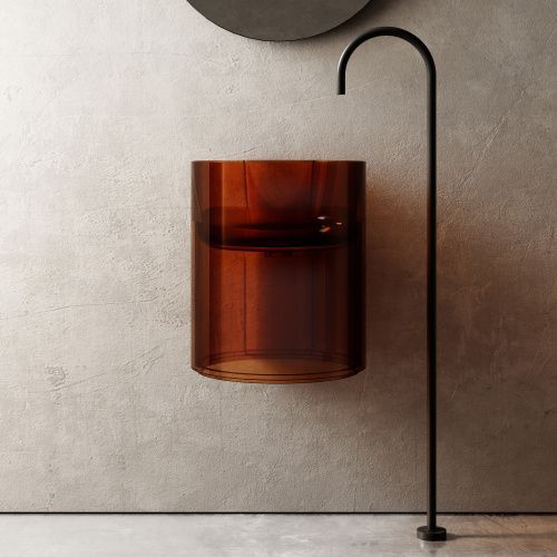 Раковина из полиэфирной смолы Abber KRISTALL AT2704Opal 42х42 подвесная цвет коричневый без отверстий под смеситель