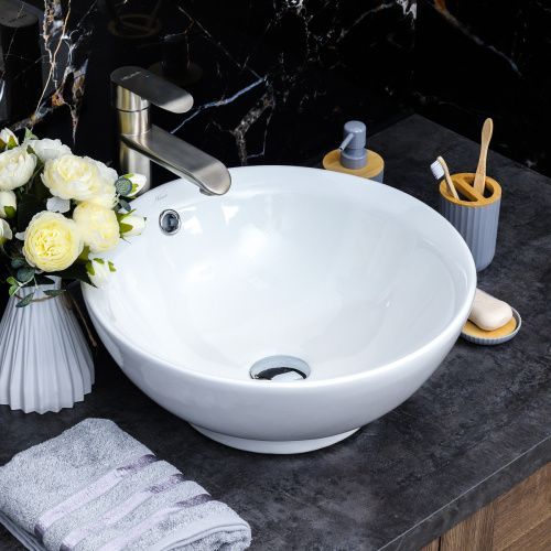 Раковина из сантехнического фарфора Melana 320302-805 42х42 накладная цвет белый без отверстий под смеситель