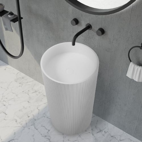 Раковина из искусственного камня Abber STEIN AS2501-H 50х50 напольная цвет белый матовый без отверстий под смеситель