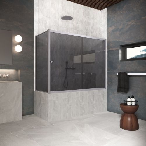 Душевая шторка на ванну Vegas-Glass ZV+ZVF Protec ZV+ZVF Protec 150*90 07 07 150х140 стекло тонированное профиль хром ориентация универсальная