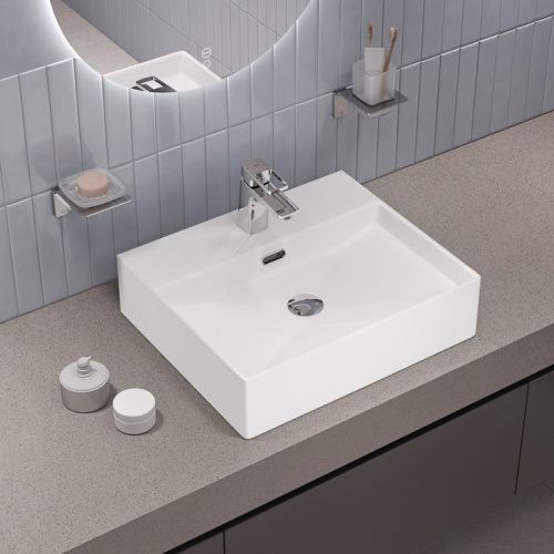 Раковина из сантехнического фарфора IDDIS Bild BILWS50i27 42х50 полувстраиваемая цвет белый 1 отверстие под смеситель