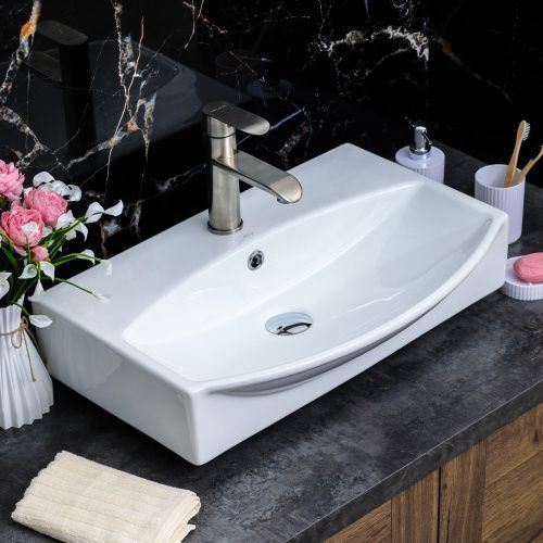 Раковина из сантехнического фарфора Melana 78014D-805 61х45 подвесная цвет белый 1 отверстие под смеситель