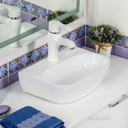 Раковина из сантехнического фарфора Melana A265-803 42х28 подвесная цвет белый 1 отверстие под смеситель